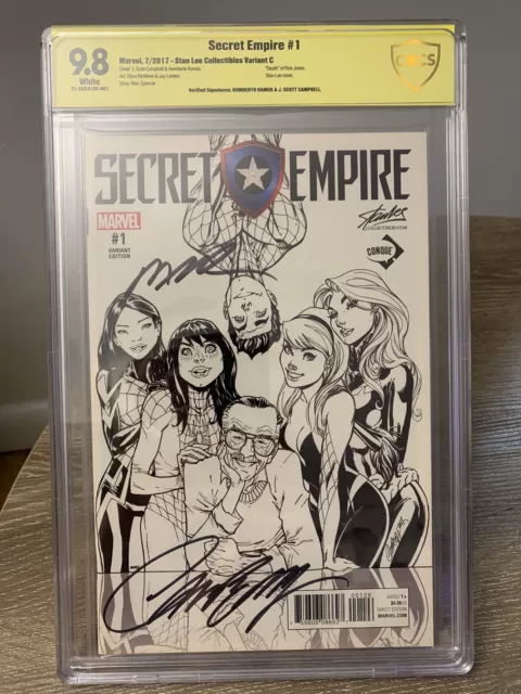 Secret Empire 1 J Scott Campbell Ramos Stan Lee B&W Sketch Variant C Cbcs 9.8