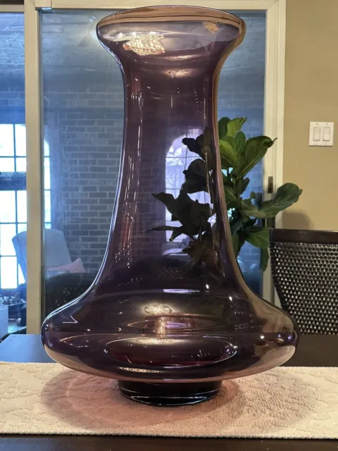 Vintage Mid Century Hand Blown Glass Floor Vase Amethyst Purple XL