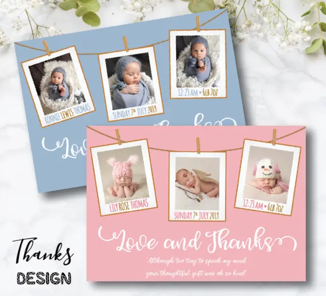 10 Personalised Photo Baby Thank You Cards Baby Photo Birth Announcement Cards