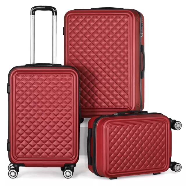 3PCS Red Hardshell Travel Luggage Set ABS Suitcase W/Spinner Wheel TSA 20/24/28"
