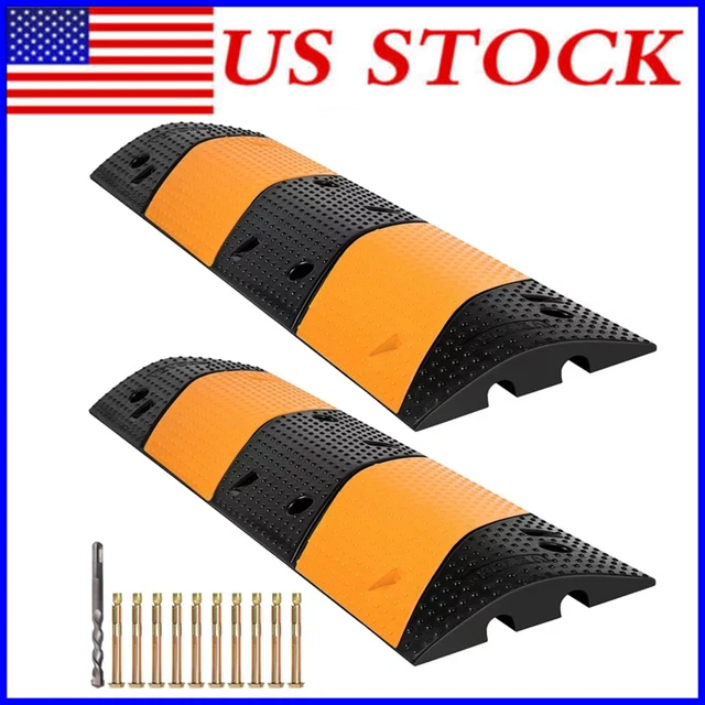 2 Pack Rubber Speed Bump 2 Channel Speed Bump Hump Modular 22000 LBS Capacity US