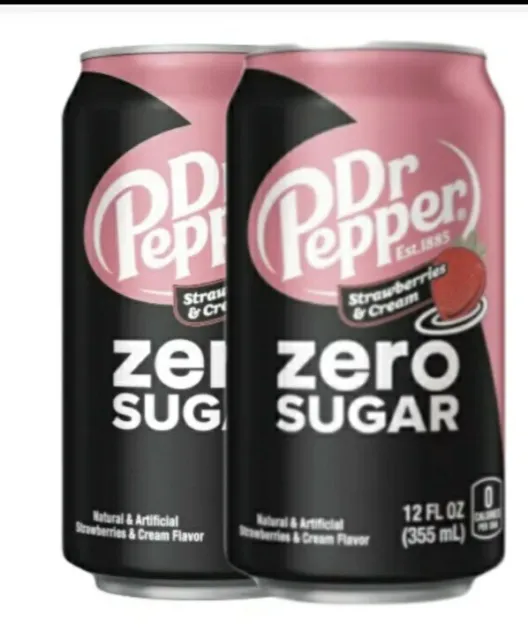 2 cans: Strawberries and Cream Dr Pepper can 12 oz  New Soda Zero Sugar