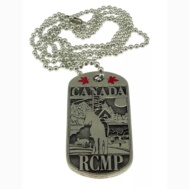 RCMP Canada Royal Canadian Mounted Police Horse Scene Pewter Dog Tag Neck Chain