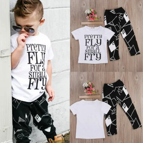 Toddler Kids Baby Outfit Set T-shirt Tops+Long Pants Trousers 2PC Summer Clothes