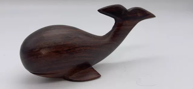 Vtg MCM Hand Carved Solid Wood Whale Figurine Beach Ocean Decor Art Sculpture