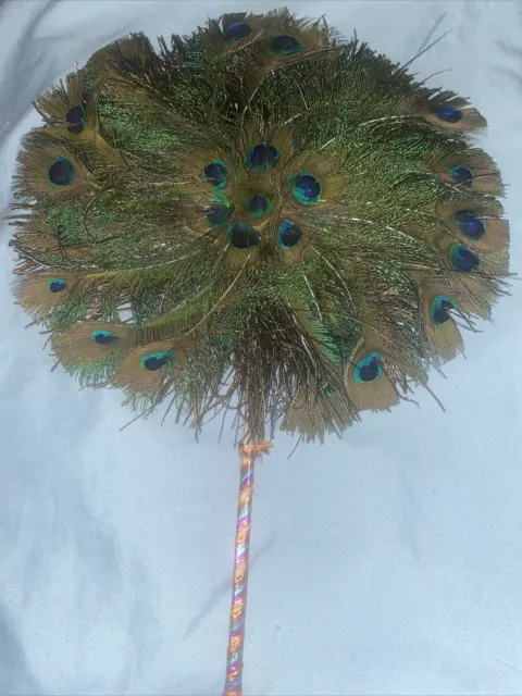 Peacock Mix Round Shaped Feather Traditional African Wedding Hand Fan