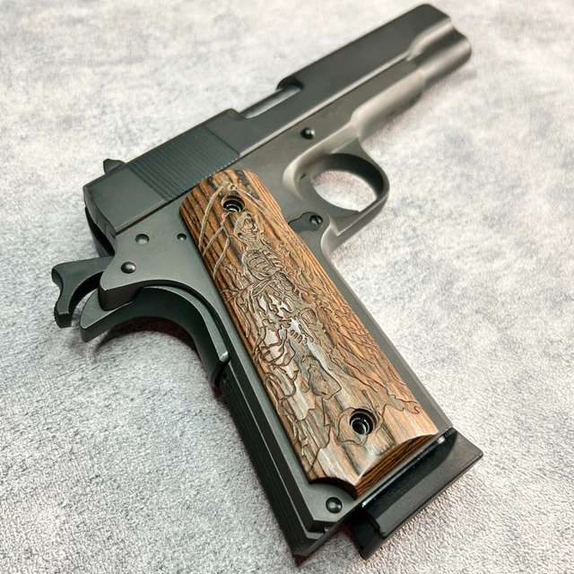 Walnut Grim Reaper Full Size 1911 Pistol Grips - Laser Engraved 3D Design