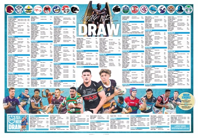 Local Rugby Fixture Poster LAMINATED BIG 420MM 2024 NRL RUGBY ALL TEAMS MATCH FIXTURE POSTER ...