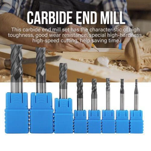 Premium 8pc CNC End Mill Set for High Precision Aluminum  Copper Milling