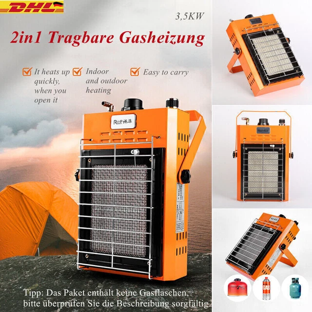 2in1 Tragbare Gasheizung Camping Gaskocher Butan Gas Kocher Heizstrahler 3.5KW