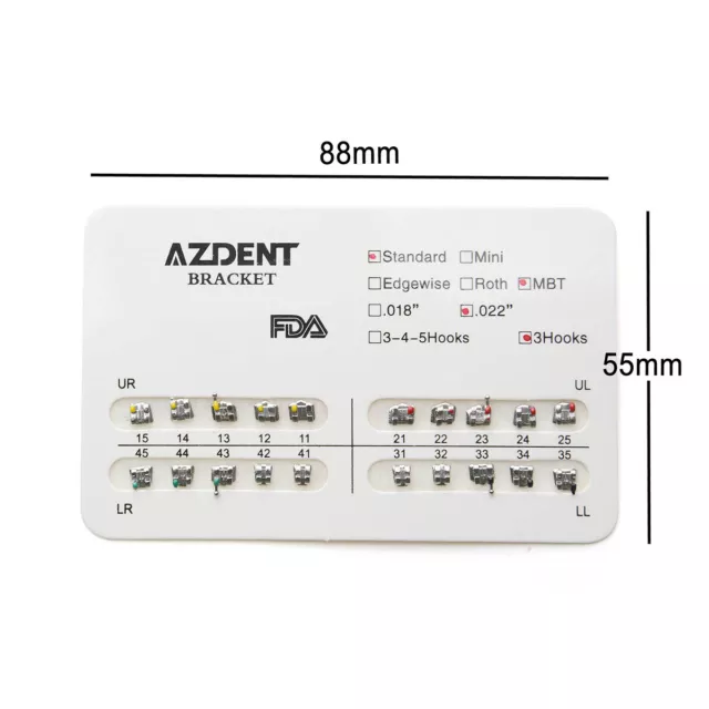 USPS 10X AZDENT Dental Orthodontics Metal Bracket Brace Standard MBT.022 Hooks 3 2