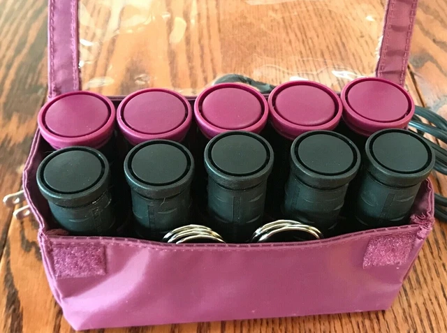 Remington Style Ceramic Compact Travel Hot Rollers H-1015 Pink w/ clips