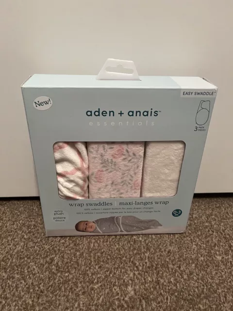 Aden & Anais Essentials 3er-Pack Wrap Swatches 0-3 Monate Blumenmuster brandneu in Verpackung Neu