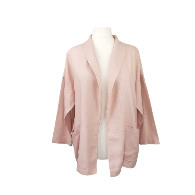 Eileen Fisher Bio Leinenjacke groß UK 18 - 20 Pulver rosa Schal Kragen