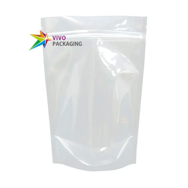 Clear Transparent Stand Up Doy Pouches, Zip Seal Food Safe Zipper Bags (100 pcs) 2