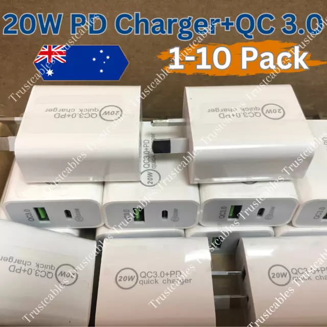 20W Dual USB-C Type C PD Fast Wall Charger Adaptor QC3.0 For iPhone Samsung Lot