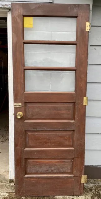 30x80" Antique Vintage Craftsman Style Wood Exterior Entry Door 3 Glass Window