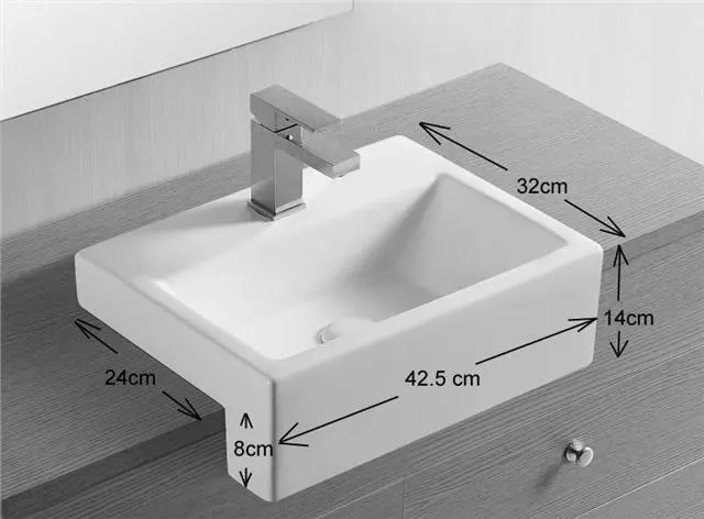 Cloakroom Semi Recessed White Ceramic Rectangular Bathroom Basin 430mm x 325mm 2