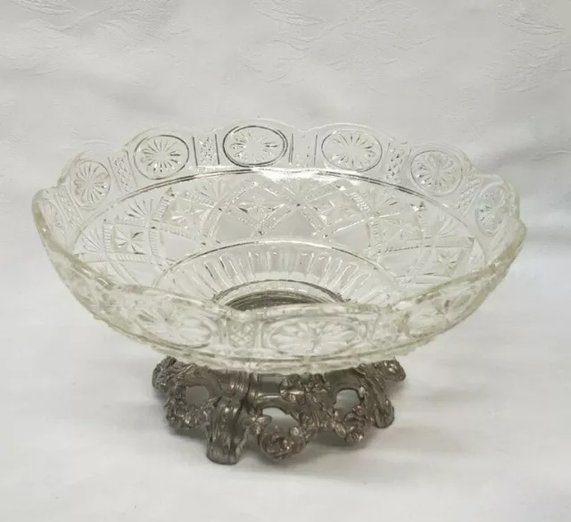 Vintage Clear Crystal Bowl with Depose Metal Base Stand Fruit Bowl Candy Dish