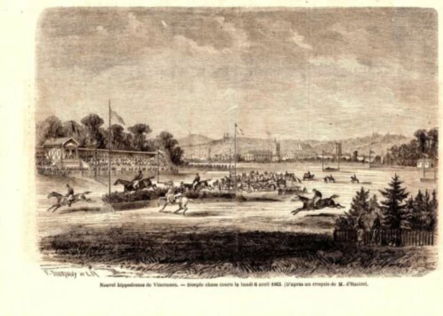 19th NEW VINCENNES STEEPLE CHASE LUND WOODCUT APRIL 6, 1863