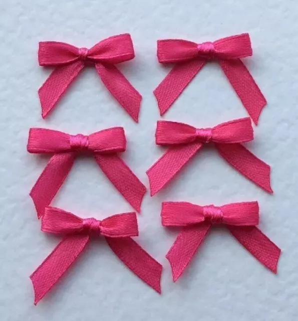 10 Pretty Shocking Pink tiny Bows made from 6mm wide Satin Ribbon - card making