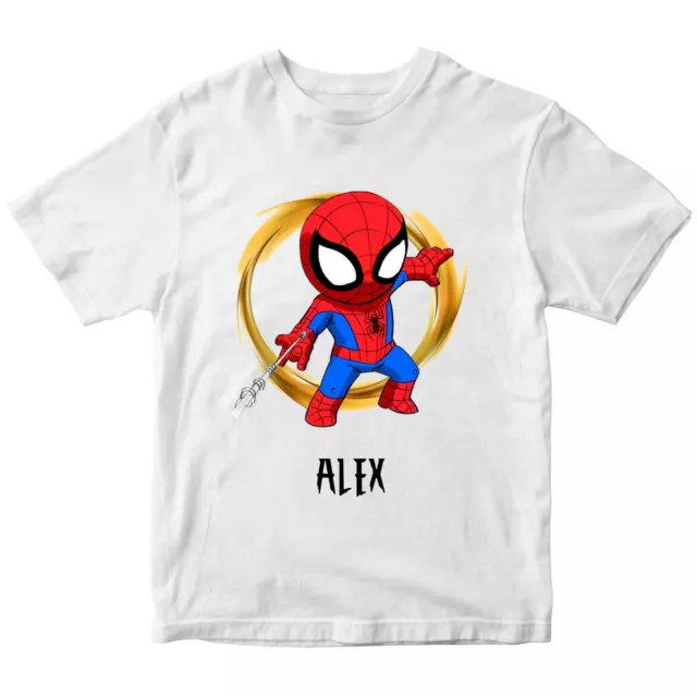 New Personalised Name Print Kids Superhero Boys Party T-Shirt Birthday Tee Top