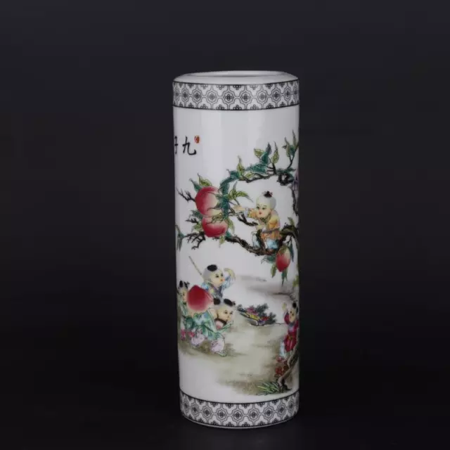 Chinese Porcelain Jingdezhen Famille Rose Peach Pattern Brush Pots 7.87 Inch