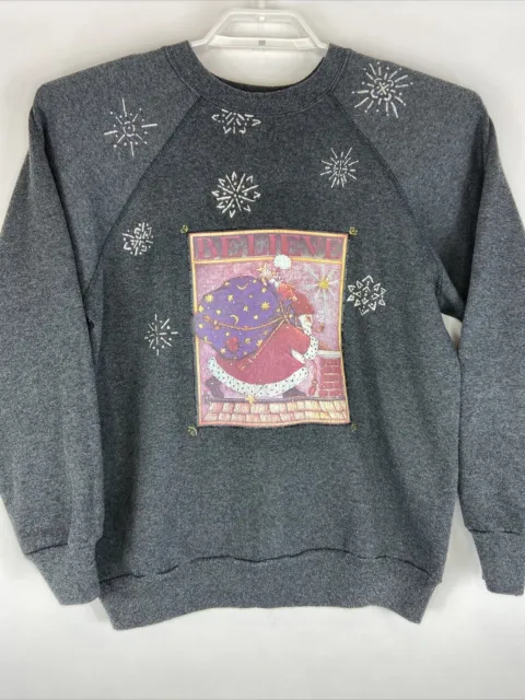 1984 Mary Engelbreit Santa Sweatshirt "Believe" Christmas Womens Vintage Tultex