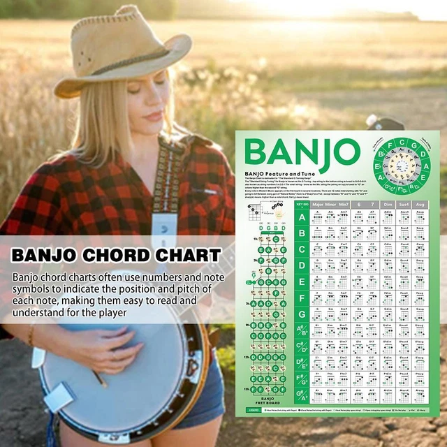 Banjo Chord Chart Poster Easy Chords Beginner NEW N8 D3W9