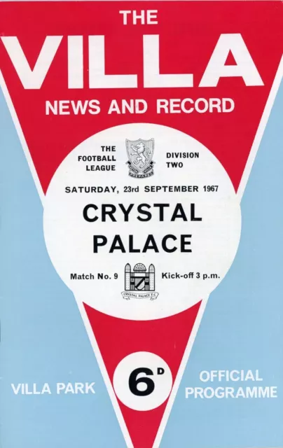 Aston Villa v Crystal Palace 1967 Football Programme News & Record #9 vintage