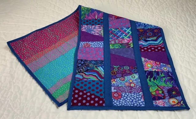 Patchwork Quilt Table Runner, Rectangle Strips, Crazy Patches, Vivid Colors