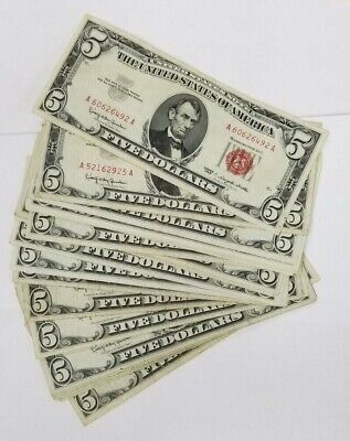 1963 $5 Five Dollar Note RED Seal Bill ~ Very Nice Condition JL1041