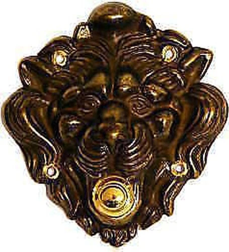 Sonnette Cloche En Laiton Poli Avec Lion - Pulsantiera Intérieur/Extérieur - Neuf Italie