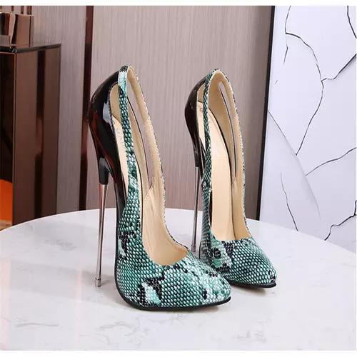 Womens 16Cm Metal High Heels Stiletto Pumps Pointed Toe Snakeskin Shoes Clubwear