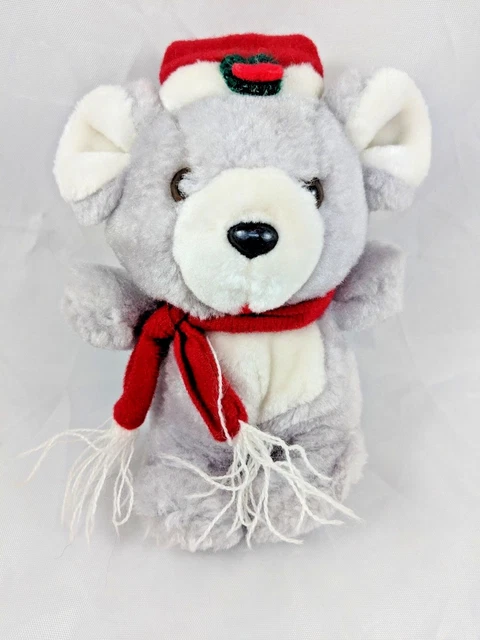 GRAY MOUSE PLUSH Inch Santa Hat Scarf Stuffed Animal toy