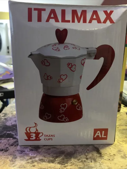 Stove Top Cuban Coffee Espresso Maker 3 Cup Red Hearts Cafe  Cafetera Cubana