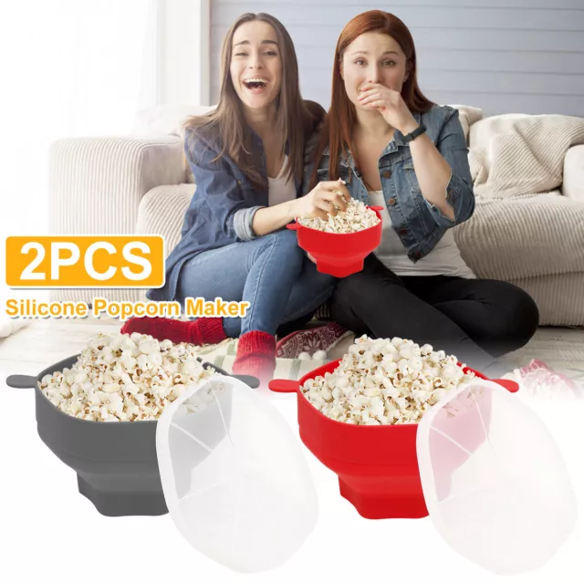 2Pcs Microwave Popcorn Maker Reusable Silicone Popcorn Popper with Lid and╯