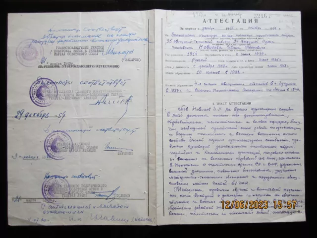 4 original autographs of Marshals USSR. Certification deputy commander aviation