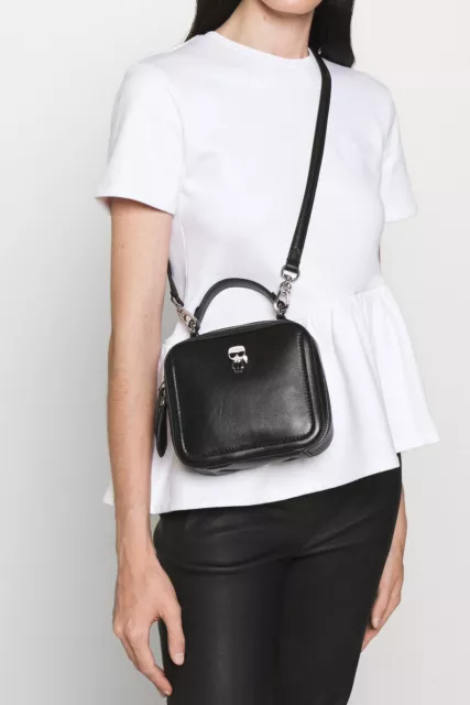 New KARL LAGERFELD K/IKONIK Leather Top-Handle Bag - Black 215W3053 2