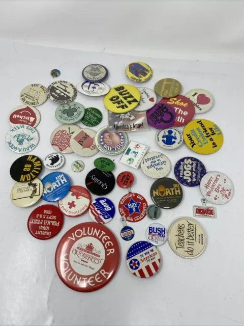 Large Lot of Vintage Pinback Buttons Pins Political Novelty Mixed Genre