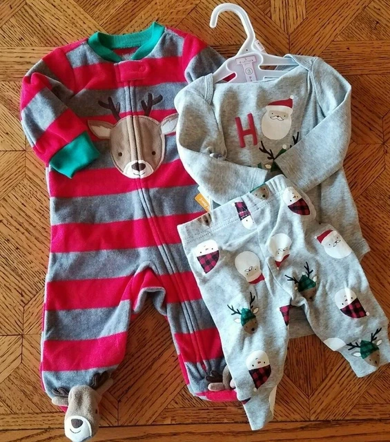 3M Baby Boy Carters Just One You Reindeer Fleece Christmas Sleeper Outfit Lot