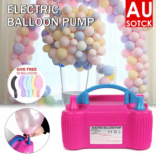 Electric Balloon Pump Ballon Inflator 600W Power 2 Nozzles Portable AU Plug Air