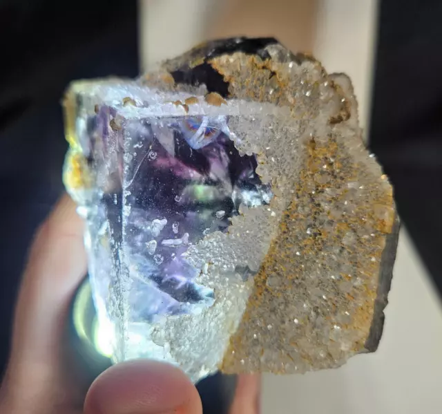 Large Nigerian Phantom Fluorite Crystal with Quartz, UV Reactive, Over 1lb 2