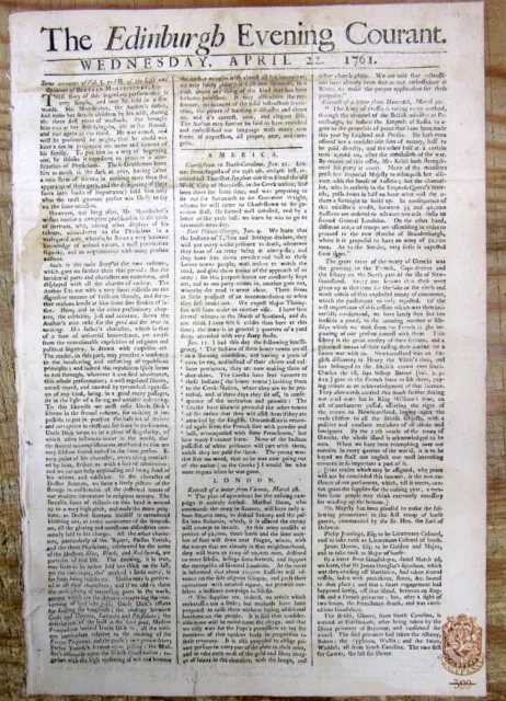 1760 FRENCH & INDIAN WAR newspaper CHEROKEES THREATEN to MURDER WHITE PRISONERS