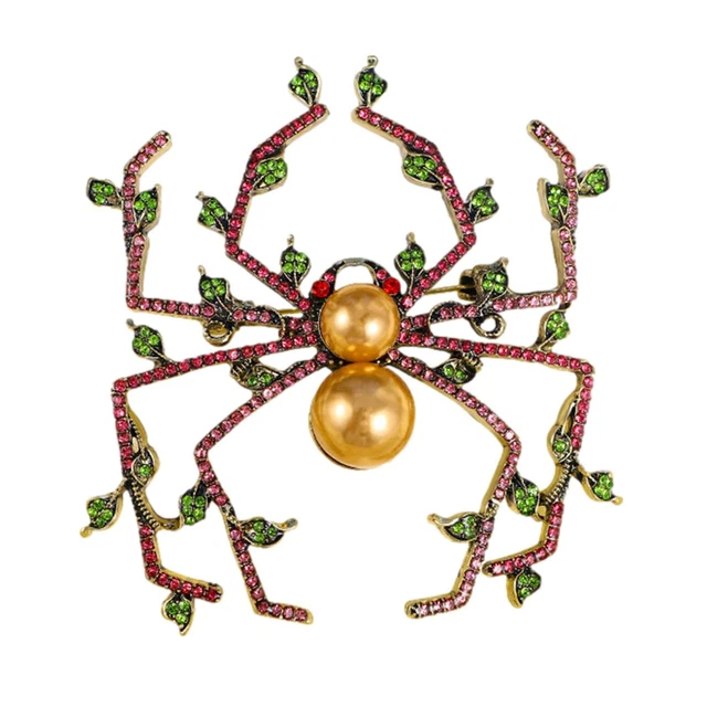 Spider Brooch Pins Crystal Rhinestone Pearl Hollow Spider Brooch Vintage Gifts
