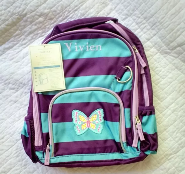 New Pottery Barn Kids girls SMALL backpack monogram " VIVIEN " purple teal