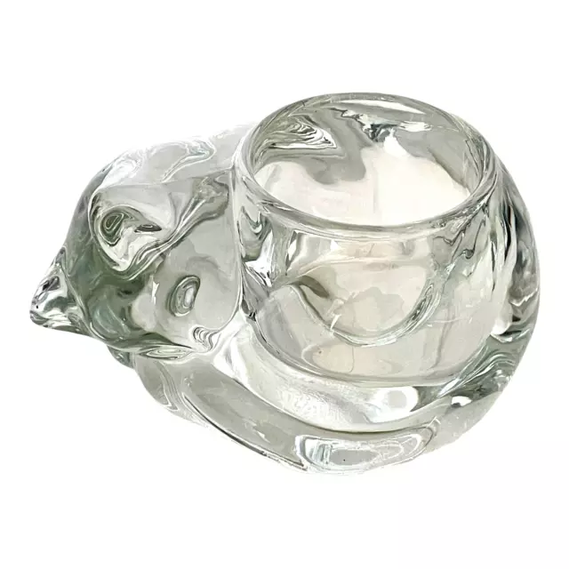 INDIANA GLASS Crystal Cat Kitten Votive Candle Holder Clear