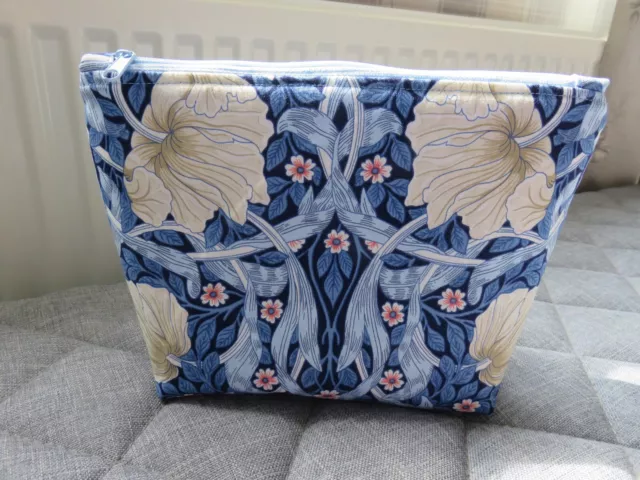 Handmade Cotton Make Up Cosmetic Bag William Morris Design Fabric Blue Pimpernel