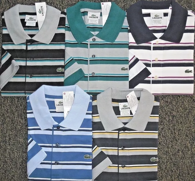 New Mens Lacoste S/S Jersey Stripe Polo Golf Shirt, Pick A Color & Size, $98