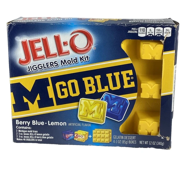 JELL-O Universidad de MICHIGAN Go BLUE Jigglers Molde Kit Jella Shot Stock Antiguo